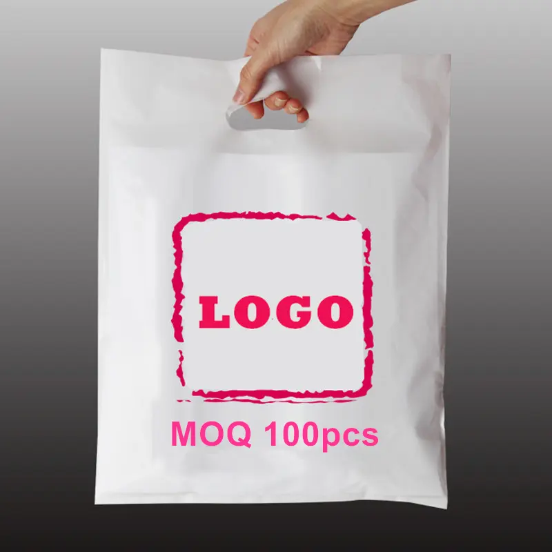 Customized die cut plastic pe thickness with logo print white carrier gift retail plastic shopping bags