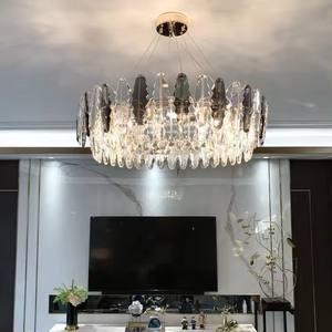 Lustres en cristal de luxe ronds menés modernes suspendus de lampe de feuille de cristal pour le restaurant - Product Image 3
