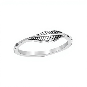 Bague fine ajustable en argent sterling 925 avec zircon et feuille unie, taille libre, pour mariage, fête, personnalisable, pour femme, bijoux en gros - Product Image 2
