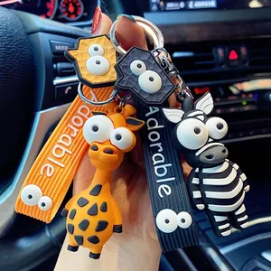 Chaveiros personalizáveis de desenhos animados, chaveiro fofo de girafa, bolsa de animal para porta de carro, para mulheres e homens
