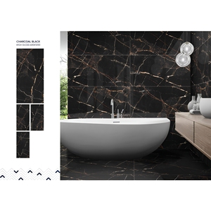 Azulejos de Porcelana Esmaltada de Alta Gama, 600x1200 mm, Color Negro Carbón Ónix Pulido, 60x120 cm, Mármol para Paredes, Acabado Brillante para Interiores - Product Image 1