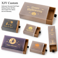 Boîte cadeau coulissante en papier kraft recyclé XJY personnalisée pour Halloween avec manchon en PVC givré et estampage à chaud