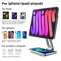 Support magnétique en aluminium à rotation 360° réglable pour iPad Pro avec base de charge sans fil 15W, support de tablette magnétique de bureau