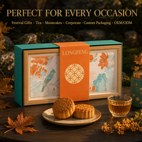 Boîte cadeau personnalisée haut de gamme en carton recyclable pour gâteaux de lune, avec motif de peinture au pinceau chinois, pour le service à thé du Festival de la Mi-Automne