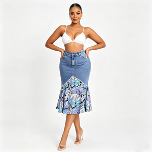 <span class=keywords><strong>Jupe</strong></span> sirène en jean bleu clair taille haute 2026 pour femme, <span class=keywords><strong>jupe</strong></span> <span class=keywords><strong>longue</strong></span> en jean patchwork à imprimé graphique, <span class=keywords><strong>jupe</strong></span> moulante en jean queue de poisson - Product Image 4