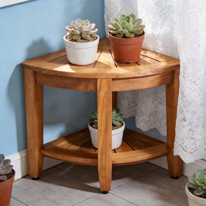 Teak Triangular Bathroom Stool Double Layer <b>Storage</b> Corner <b>Seat</b> For Bathroom Hotel Use - Product Image 2