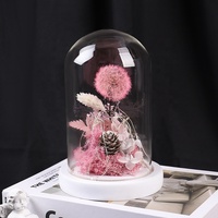 Meilleur vendeur Bouquet de roses éternelles pissenlit lumineux Led fleur perpétuelle Roses conservées dans un dôme en verre pour la décoration de la maison