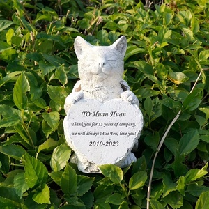 Estatua Conmemorativa de Gato de Resina Personalizable - Nombre/Fecha/Mensaje Grabable, Placa de Corazón y Detalle de Alas, Ideal para Marcador de Tumba de Mascotas - Product Image 5