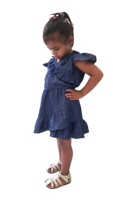 Nouvelle robe en jean pour enfants, tissu Arya, design à volants, taille élastique pour une belle tenue, robe courte pour bébé fille, style à volants écologique