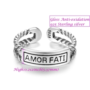 Anello Vintage in Argento Sterling con Incisione Latina 'Amor FATI', Anello a Fascia Aperta Regolabile, Taglia 4.5-6.5, per Donne e Uomini - Product Image 3