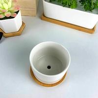 Fabricant OEM ODM de céramique – Pot de fleurs miniature en céramique, pot à succulentes avec plateau en bois, jardinière en céramique pour succulentes – Vente chaude