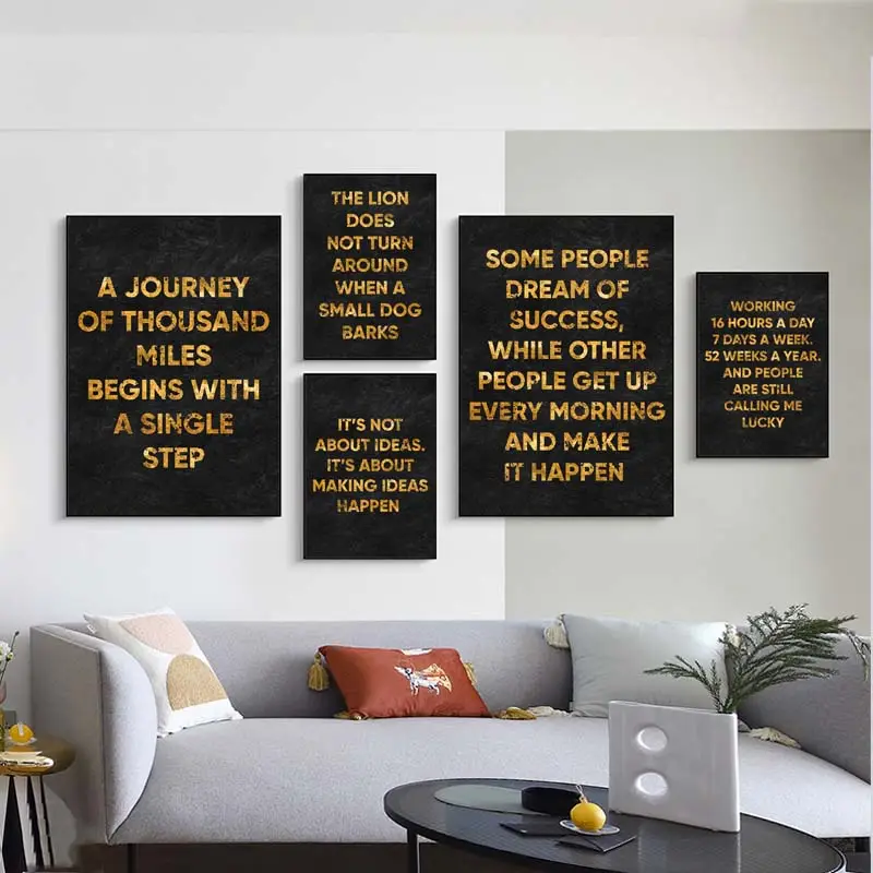 Black Golden Letters Motivational Quote Canvas Painting Inspirational Posters and Prints Wall Art Pictures Office Home Decor
