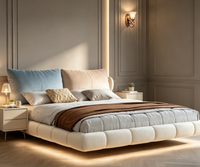 Sommier flottant en métal, cadre de lit plateforme moderne à hauteur basse avec éclairage LED intégré et support à lattes en pin massif