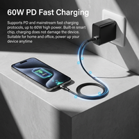 Kabel Pengisian Cepat USB C ke C 60W, Kabel Sinkronisasi Data Silikon Lembut untuk Samsung Galaxy S24 iPhone 16/15 iPad MacBook