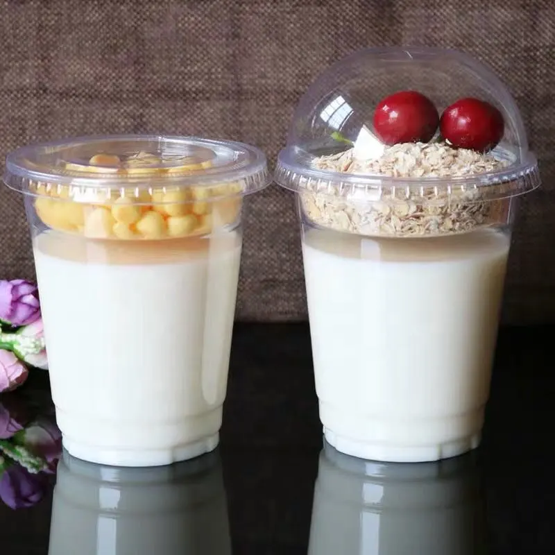 Taza de yogurt desechable de avena, inserto de parfait de 9 oz , 12 oz, vasos de plástico transparente frío para mascotas con tapas para aperitivos