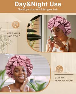 Bonnet en satin de soie ajustable avec logo personnalisé et bande à nouer, bonnet de nuit pour dormir, bonnet de nuit pour femmes, soin des cheveux multi-usages - Product Image 2