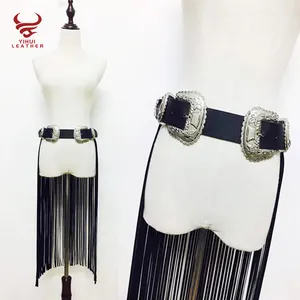 New Trendy Black Faux Leather Peplum Belt for Girls Tassel Waist Belt Fringe PU Leather Tassel Belts Lady