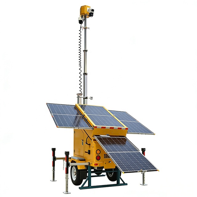 Solar CCTV Cameras Trailer Mobile Security Tower Remote Control Outdoor Surveillance Trailer