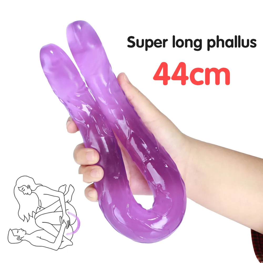 44cmソフトゼリーディルドダブルロングリアルディルドコックレズビアン膣アナルプラグ女性のための柔軟な偽のペニスディルド大人のおもちゃ