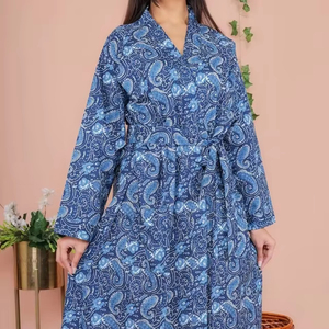 ชุดคลุมอาบน้ำผ้าฝ้ายคุณภาพสูง พิมพ์ลายสกรีน ดีไซน์ผูกโบว์ มีกระเป๋า แขนยาว ทรงแม็กซี่ สำหรับผู้หญิง - Product Image 1