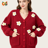 CG Neuerscheinung Damen Blumenmuster V-Ausschnitt Strickjacke Langarm Polyester Locker Sitzend Offene Vorderseite Lässiger Strickpullover OEM Damen