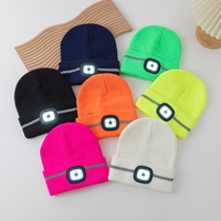 Gorro de gorro con luz LED portátil al por mayor, lámpara de gorro nueva con iluminación LED reflectante y gorros con modo de alarma intermitente