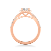 Bague de fiançailles personnalisée en or rose 14 carats avec double halo de diamants de laboratoire, taille ovale, certificat IGI, VVS D, pavé, à double sangle, pour mariage