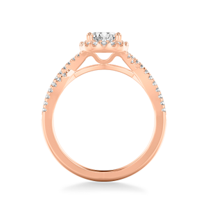 Anillo de compromiso de oro rosa de 14K personalizado con doble halo de diamantes cultivados en laboratorio, corte ovalado, certificado IGI, VVS D, pavé, con banda dividida, para boda. - Product Image 3