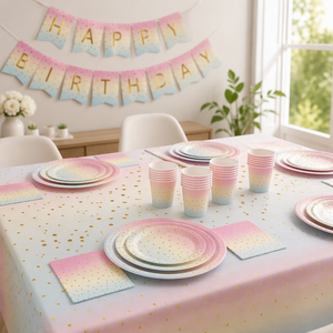 Juego de Vajilla Desechable con Puntos Dorados Pastel para Fiestas, Cumpleaños, Bodas, Graduaciones y Eventos - Product Image 3