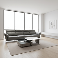 Hellgraues PU-Kunstleder-Sofa-Set Hochwertiges Modernes Sektional-Design mit Schwammfüllung für Apartments, Wohnzimmer, Hotels, Schulen