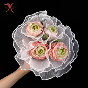 Großhandel Blumen verpackung Mesh Bouquet Dekoration Wave Garn Mesh Wasserdichte Gaze Mesh Luxus einfarbig