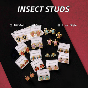 Wholesale Trendy Party Oil Dripping Bee Turtle Bee Snail Ladybug <b>Stud</b> <b>Earrings</b> Women Stainless Steel Insect Series 18K Gold - Product Image 2