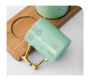 Service à thé de luxe en céramique, porcelaine européenne, élégante, meilleure vente, anglais, poignée en or, Rose, bouilloire en céramique, avec plateau en bois - Product Image 4