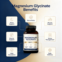 Capsules de glycinate de magnésium 500 mg à absorption élevée, complément alimentaire, soutient la fonction nerveuse quotidienne, 60 capsules OEM, vente chaude