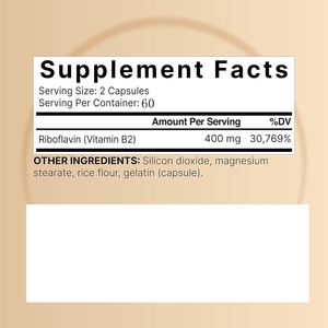 OEM Capsules de vitamine <span class=keywords><strong>B2</strong></span> de haute qualité Suppléments de santé 400MG <span class=keywords><strong>B2</strong></span> par portion pour comprimés Energy Vit <span class=keywords><strong>B2</strong></span> 120 chaque - Product Image 4