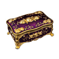 Boîte décorative vintage européenne en alliage de zinc avec motif rose en relief, ornement de bureau, boîte de rangement, décoration de mariage, décoration de la maison, cadeau