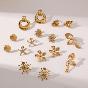 2025 Estilo Trendy Aço Inoxidável Listrado Coração Arco Brincos Geométricos Girassol Trending Moda <span class=keywords><strong>Stud</strong></span> Earrings Atacado - Product Image 3