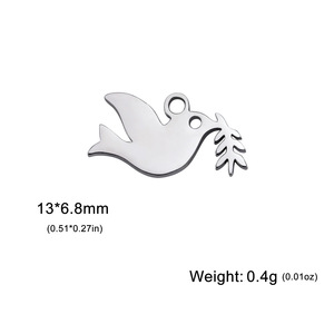 อุปกรณ์ตกแต่งสแตนเลสขนาด 13*6.8 มม. สำหรับงาน DIY ขายดีในต่างประเทศ จี้รูปนกพิราบแห่งสันติภาพพร้อมกิ่งมะกอก - Product Image 6