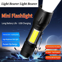 مصباح يدوي صغير بتقنية COB LED قابل لإعادة الشحن عبر USB، مصنوع من سبائك الألومنيوم، مقاوم للماء، قابل للتكبير والتصغير، مناسب للاستخدام الخارجي وحالات الطوارئ
