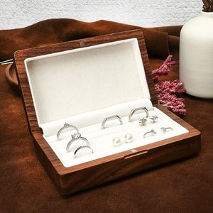 Caja de Almacenamiento de Joyas Rectangular Personalizada al por Mayor, Organizador de Anillos de Madera para Joyas, Caja de Joyería Vintage para el Hogar o Escritorio - Product Image 1