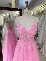 Robes de bal roses en gros 2026 2027 – Robe de soirée en dentelle florale 3D, corset perlé, tulle, coupe trapèze – Fournisseur d'usine