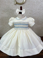 Robe de cérémonie pour filles en coton brodé smocké sur mesure Jiefute, blanc ivoire, longueur cheville, service ODM pour mariage et anniversaire