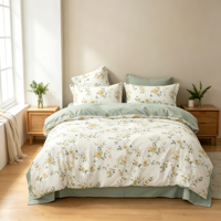 Parure de lit 4 pièces imprimée roses jaunes, drap plat, taies d'oreiller, housse de couette, prix de gros en stock, liquidation de parure de lit