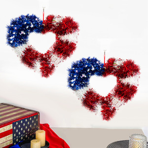 Guirlande en forme de cœur Qiankun, rouge, blanc, bleu, en tinsel, décoration murale patriotique, décoration pour la fête de l'indépendance, lot de 2 - Product Image 1