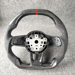 Volant sport à 3 branches à fond plat en cuir et fibre de carbone pour Volkswagen <span class=keywords><strong>Golf</strong></span> 7.5 GTI MK7 Polo GTS GTD <span class=keywords><strong>GTE</strong></span> R Passat CC - Product Image 2