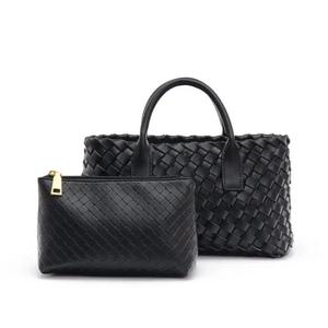 Qiyue Dames Luxe Waterdichte <span class=keywords><strong>Pu</strong></span> Lederen Geweven Cabriolet Schoudertas 2 Stuks Clutch Tasje-Kleine/Grote Maten Voor Dagelijks - Product Image 2