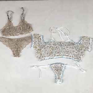Deep Love Embroidery <strong>Mini</strong> Skirt Metal Chain Lace See Through Women Nightgowns Sexy Lingerie <strong>Bra</strong> and <strong>Panty</strong> Beige <strong>Set</strong> for Women - Product Image 6