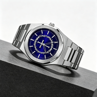 Montre à quartz de luxe pour homme PINTIME, cadran en verre traité, bracelet en acier inoxydable, étanche 5 ATM, cadran de 40 mm, fermoir papillon, style professionnel