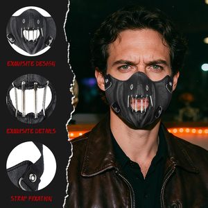 Máscara de prisionero de cuero JoyFuncos con barras metálicas para disfraz de Halloween, máscara de fiesta de ciencia ficción unisex para adultos - Product Image 5