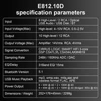 Amplificador DSP para Auto de 8 Canales AudioWinner E812.10D, de Fábrica OEM